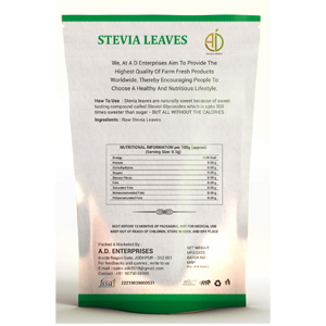 A D Food & Herbs Organic dried Stevia, Stevia Rebaudiana Leaves 1 Kg pack