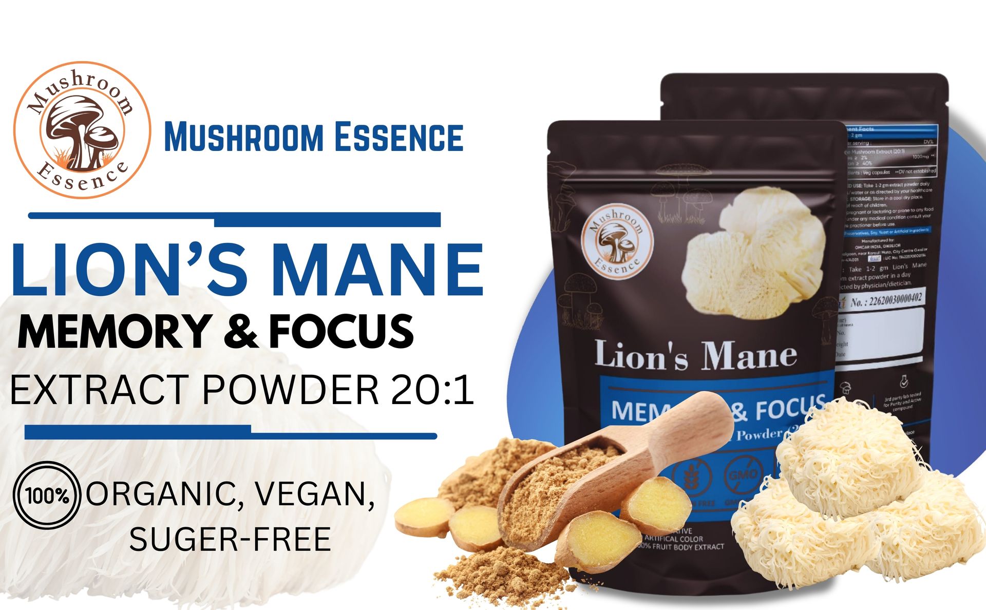 Lions mane extract | Pure Mushroom Extract Powder, Lions Mane Supplements for Cognitive Health |Memory and Immune Support (60gm)