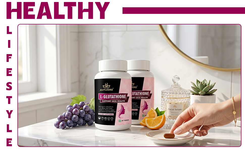 L - Glutathione Tablets 1000mg with Vitamin C, Biotin, Milk Thistle, Grape Seed and vitamin Extract for Help to Skin Glow (Pink White) (120 Tablets) MRP. 2398 Rs.