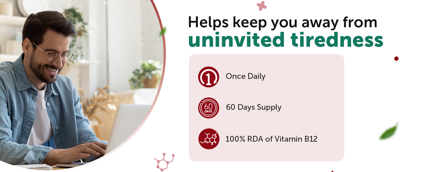 Neuherbs Plant-Based Vitamin B12 Tablets 60 Count | True VItamin B12 with Spirulina, Myo-Inositol & Punarnava | Supports Energy, Brain, Nerve Health & Metabolism for Men & Women
