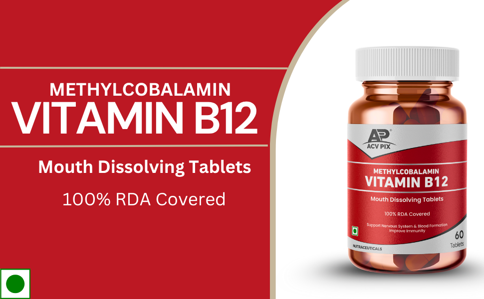 Vitamin B12 Tablets Mango Flavor, Methylcobalamin 60 Tablet for Energy and Nervous System Support for Men and Woman, Daily Use Vitamin B12 Supplements