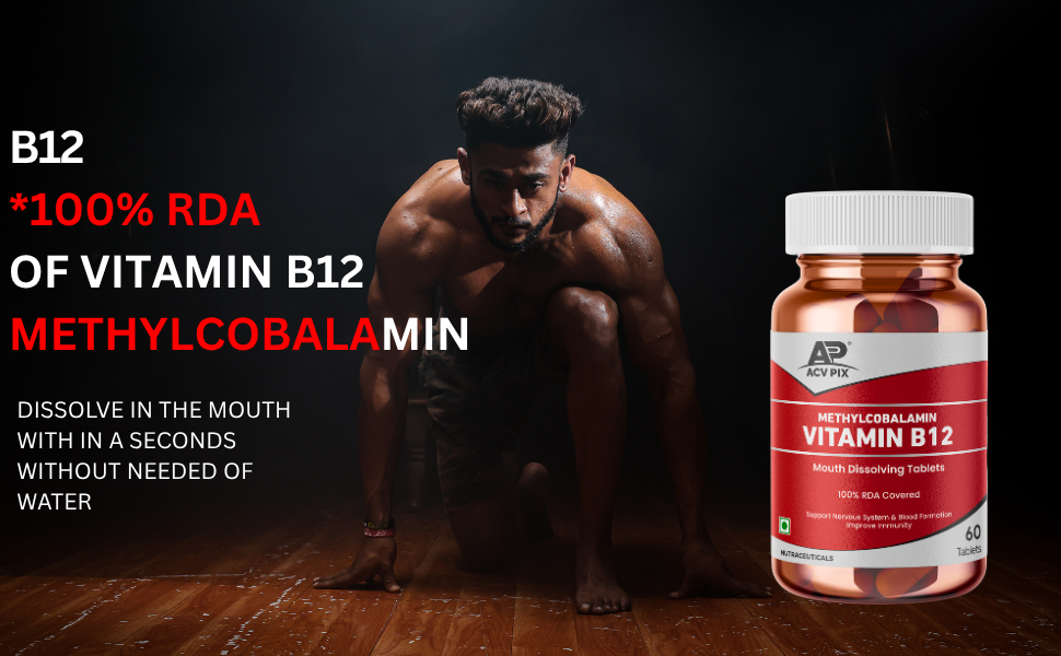 Vitamin B12 Tablets Mango Flavor, Methylcobalamin 60 Tablet for Energy and Nervous System Support for Men and Woman, Daily Use Vitamin B12 Supplements