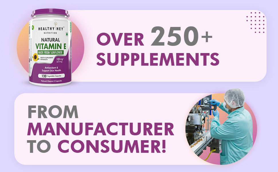 HealthyHey Vitamin E Capsules | Vitamin E for Skin & Hair | Sunflower - D-Alpha-Tocpherol -120 Veg Capsules