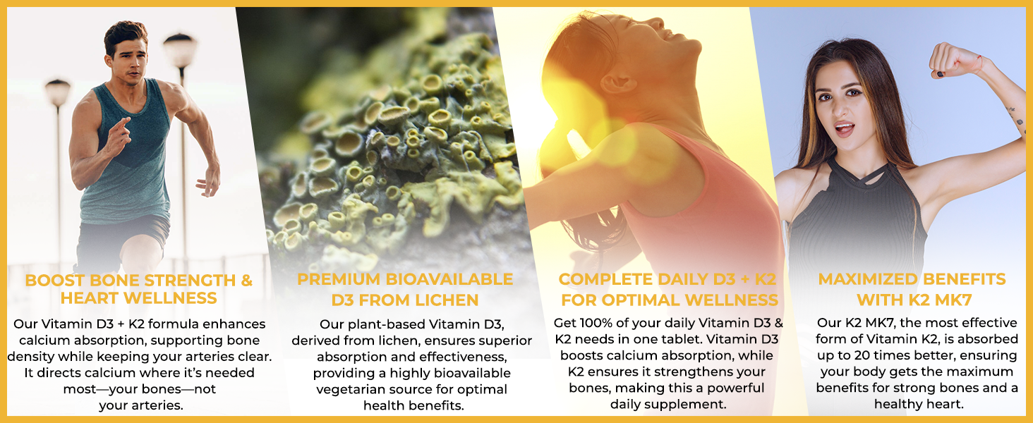 The Body Reserve """ Vitamin D3 K2 Mk7-120 Veg Tablets, 100% Rda Plant-Based Vitamin D3 Supplement From Lichen Source With Vitamin K2 As Mk7 Menaquinone, Pack Of 3"""