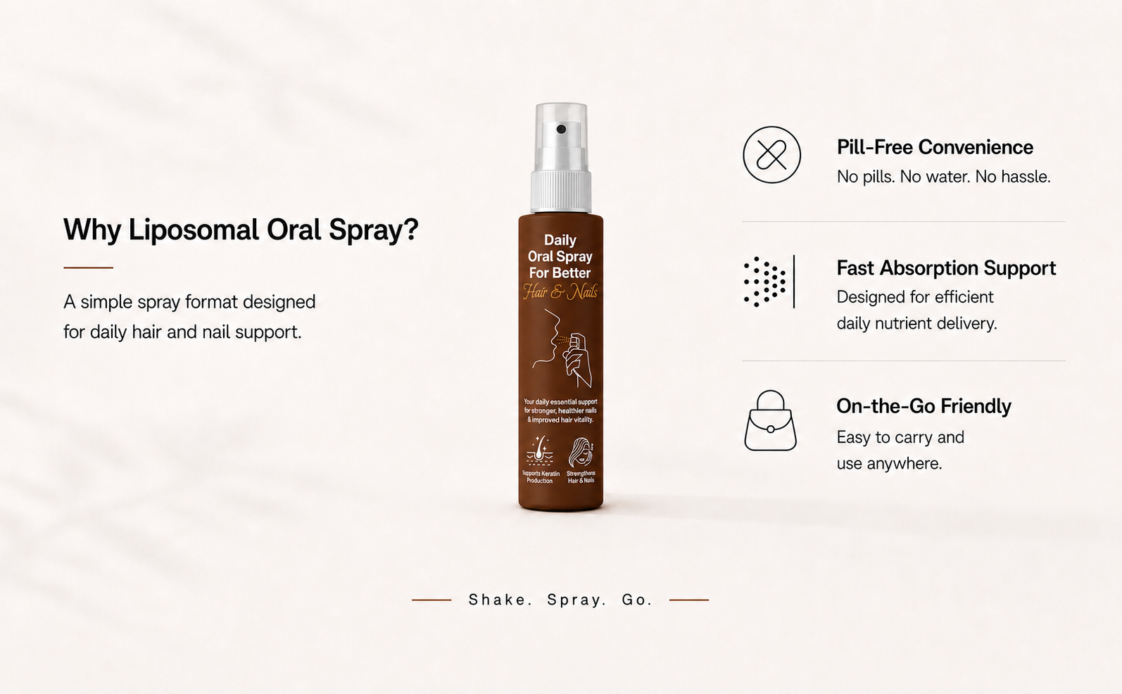 Oriygen Biotin Oral Mouth Spray | Stronger Hair, Skin & Nails | Quick Absorption with Liposomal Technology | Biotin (Vitamin B12) + Vitamin D3 | 30ml – 2 Months Supply