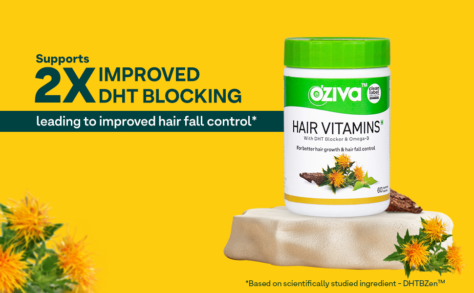 OZiva Hair Vitamins +Plant Based Biotin Powder for Hairfall, Combo Pack