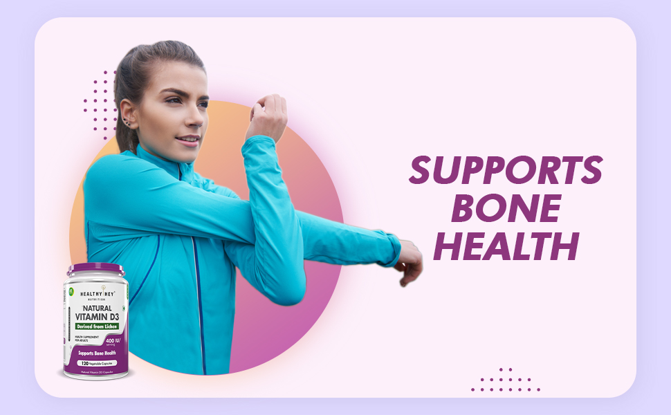 HealthyHey Vitamin D3 | 100% Vegetarian Natural & Plant-Based | Benefits Bone Health | 400 IU - 120 Veg Capsules | 4-month supply
