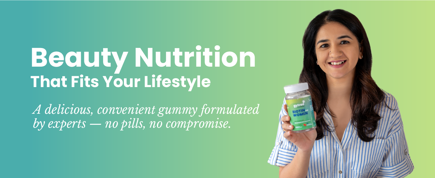Gytree Biotin Gummies for Complete Hair, Skin & Nail Support | With Vital Nutrients, Inositol & Vitamin C, A, E, B6, Folate, Zinc | Strawberry Flavour | No Gelatin, No Soy, Lactose Free (30 gummies)