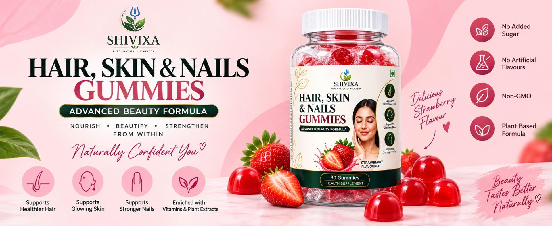Hair, Skin & Nails (3 in 1 Gummies) - 30 pieces | Enriched with Biotin, Plant Extracts, Vitamins & Minerals | Brightens Skin, Control Hairfall, Strengthens Hair & Nails