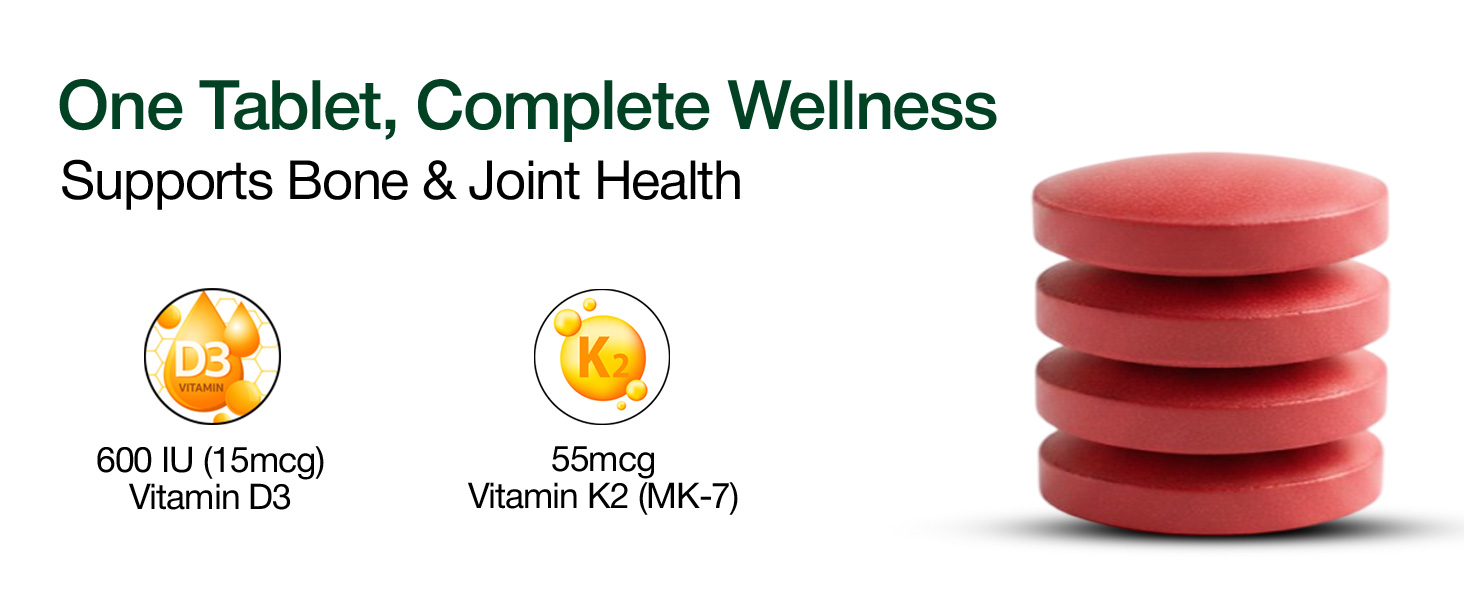 Vlado's Himalayan Organics Vitamin D3 K2 Tablets 600 IU with K2 MK7 55 mcg | Lichen Source Plant Based Vitamin D3 Supplement | Supports Bone Health, Calcium Absorption, Heart Health & Immunity | 60 Veg Tablets