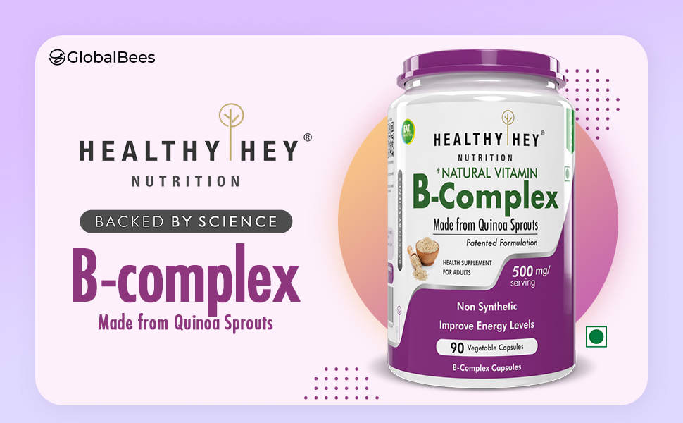 HealthyHey Nutrition Natural Vitamin B-Complex - from Quinoa Sprout - 90 Vegetable Capsules
