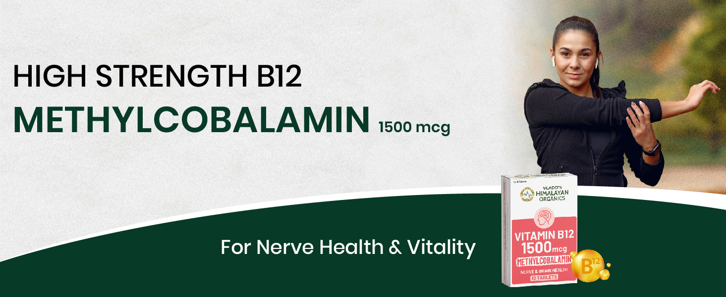 Vlado's Himalayan Organics Methylcobalamin Vitamin B12 1500mcg Supplement for Men & Women -10 Tablets (10 days Pack only)