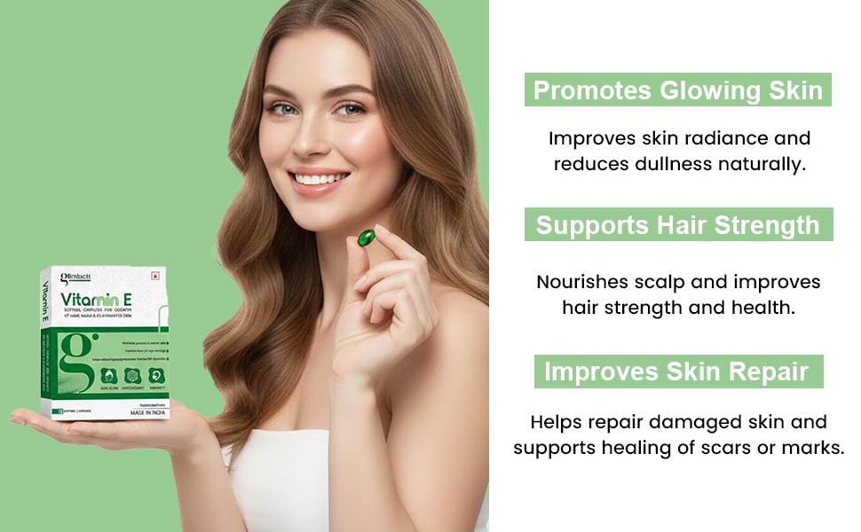 GLIMLACH Vitamin E Capsule for Glowing Face, Skin and Hair Nutrition, Vitamin E Capsule Pack with Nutrient-Rich Formulation for Face Care, Skin Care and Hair Care (15 Capsules Each) (Pack of 7)