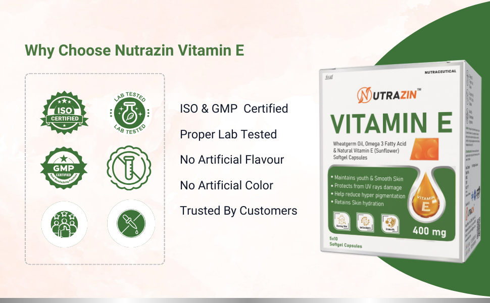 Vitamin E 400 mg Capsules with Wheatgerm Oil & Omega 3 | Vitamin E Capsules for Face and Hair (100 Capsules)