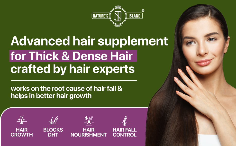 Nature’s Island Hair Vitamins Capsules for Hair Growth & Hair Fall Control, Natural DHT Blocker & Biotin Capsules for Men & Women, Contains Biotin, Folic Acid, Zinc, Iron, Korean Ginseng, Vitamin A to E, Amino Acids, Selenium, Copper, 60 Days Pack