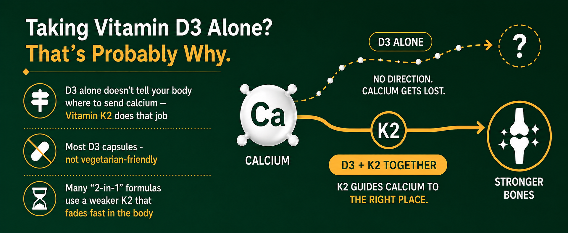 Vitamin D3 + K2 (MK-7) Supplement | Supports Bone, Heart & Immune Health | 600 IU Plant-Based Lichen Vitamin D3 + K2 | 100% Veg for Men & Women – 60 Capsules