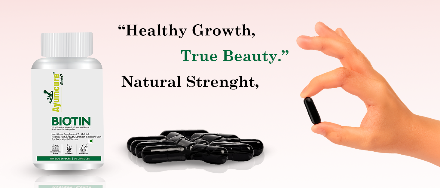 Ayumcure Biotin Tablets for Hair Growth & Skin Health | 30 Tablets | With Grape Seed Extract, Vitamins & Minerals | Supports Hair Strength, Glowing Skin & Nail Health | For Men & Women