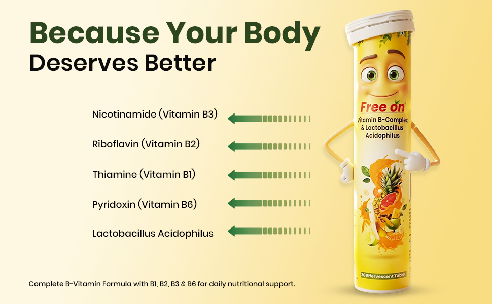 Free On Vitamin B Complex & Lactobacillus Effervescent Tablets, 40 Tablets