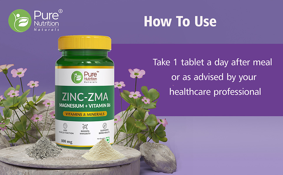 PURE NUTRITION NATURAL TREASURES Zinc ZMA Supplements for Men and Women | Zinc Magnesium Tablets for Muscle Recovery, Bone Support, Stress Relief and to Enhance Sleep Quality (120 Tablets)