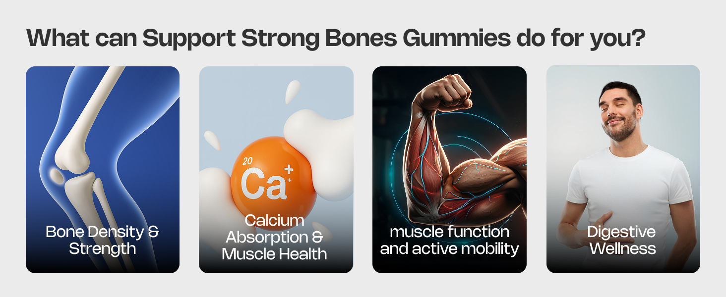 Nutriburst Supports Strong Bones Gummies with Calcium & Vitamin D to Boosts Immunity | No-AddedSugar | Lemon Flavor | 100% Vegetarian | 60 Gummy