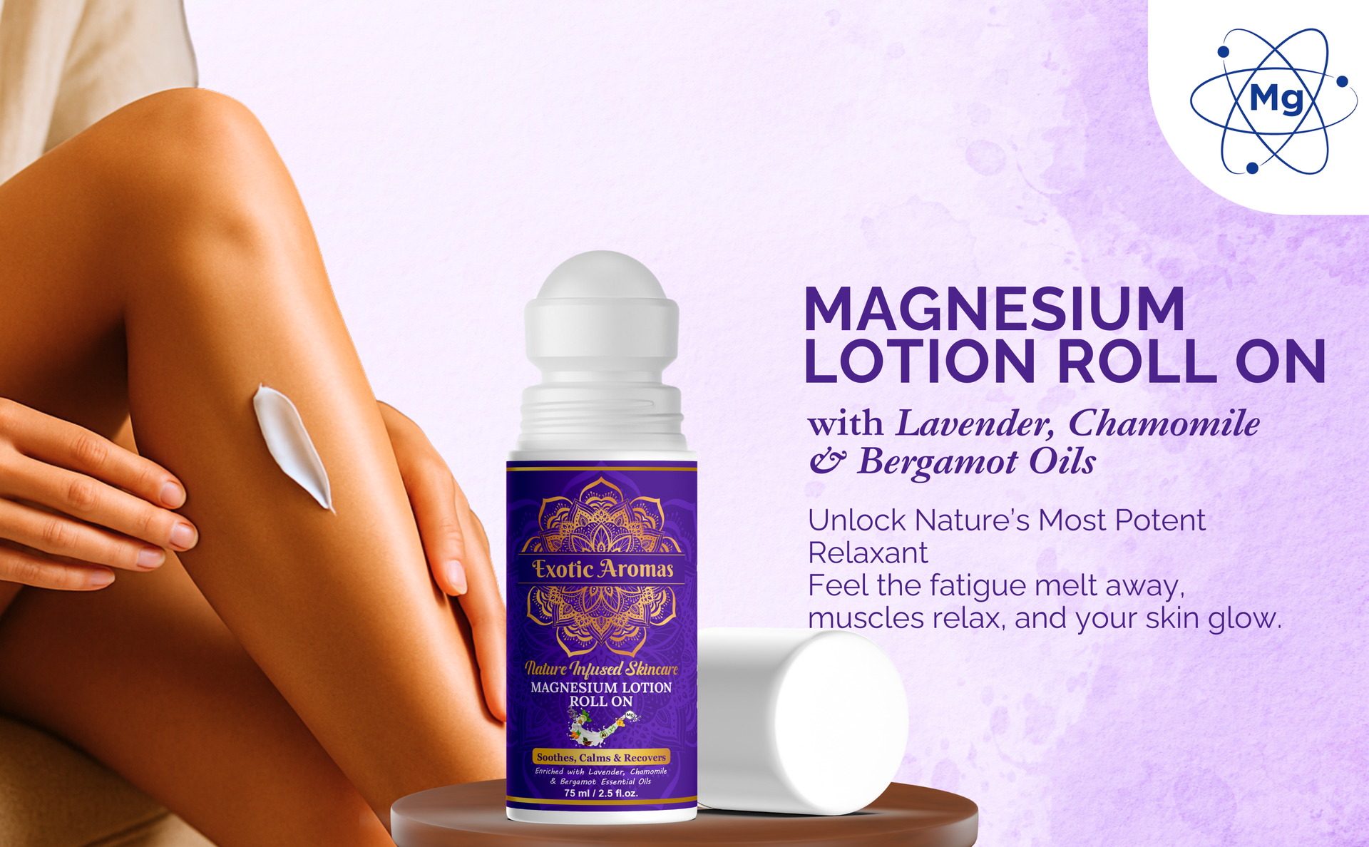Exotic Aromas Magnesium Lotion Roll on, with topical magnesium chloride | Soothes Muscle Cramps| Promotes Good Sleep | Quick Post Workout recovery| Non Greasy-75ML