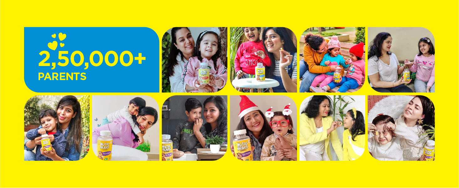 NutriBears Kids Calcium Gummies | 125mg Calcium + Vitamin D | No Artificial Colours | Supports Strong Bones & Teeth | USFDA-Registered | Vegetarian | Ages 2-12 | Mango & Strawberry | 60 Gummies
