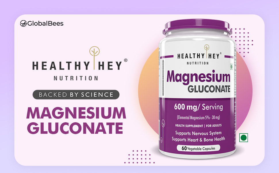 HealthyHey Nutrition Magnesium Gluconate - 600mg/serving - 60 Vegetable Capsules