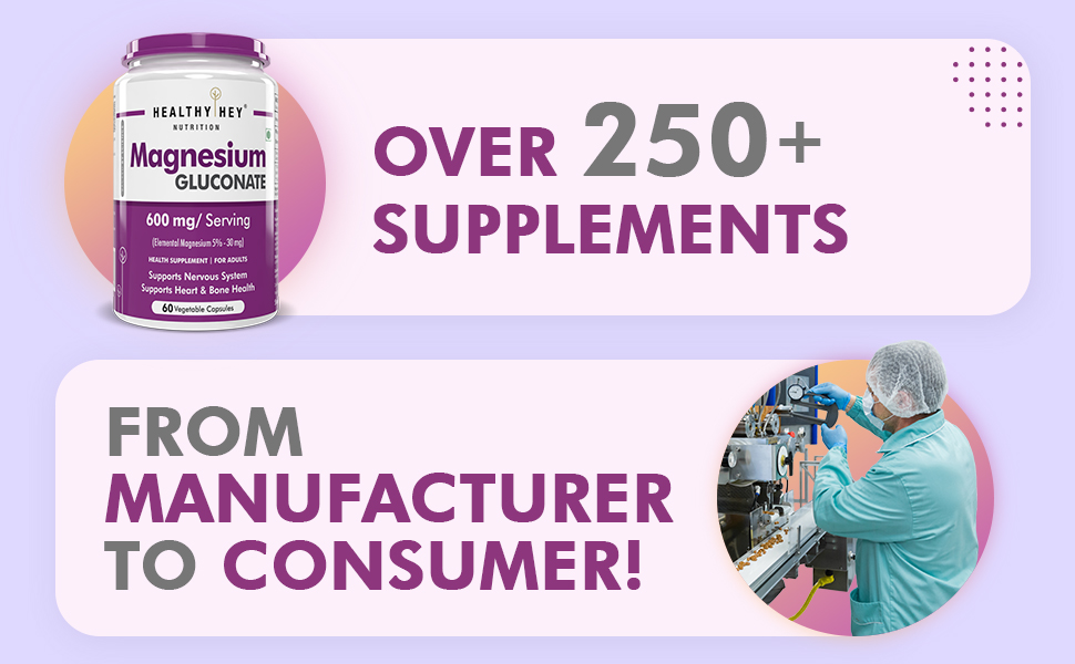 HealthyHey Nutrition Magnesium Gluconate - 600mg/serving - 60 Vegetable Capsules