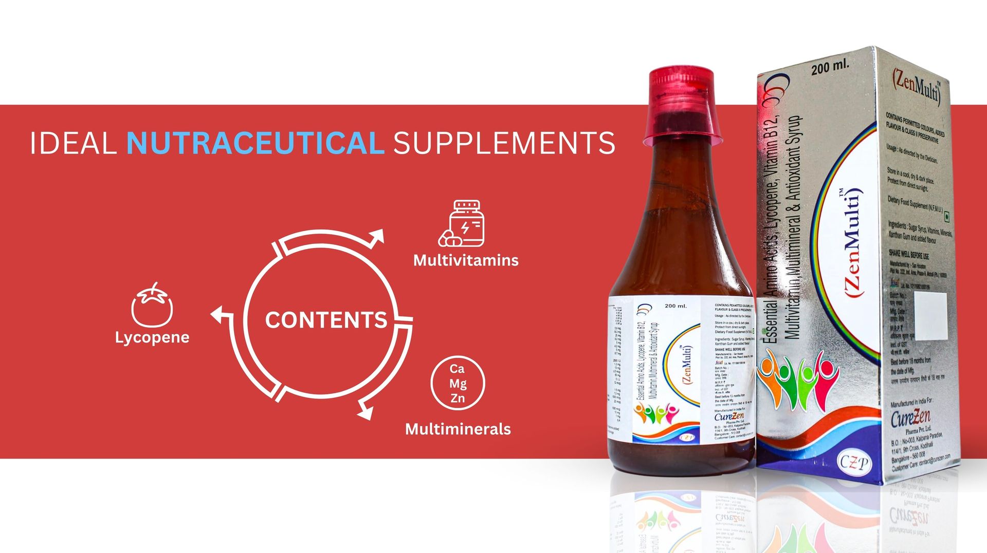 CureZen Zenc-P Suspension for Kids | Calcium, Phosphorus, Magnesium, Zinc and Vitamin D3 Syrup | Supports Bone Strength, Growth & Immunity | Energy Booster, Joint Function and Mobility | 200ml Bottle, (Pack of- 2)