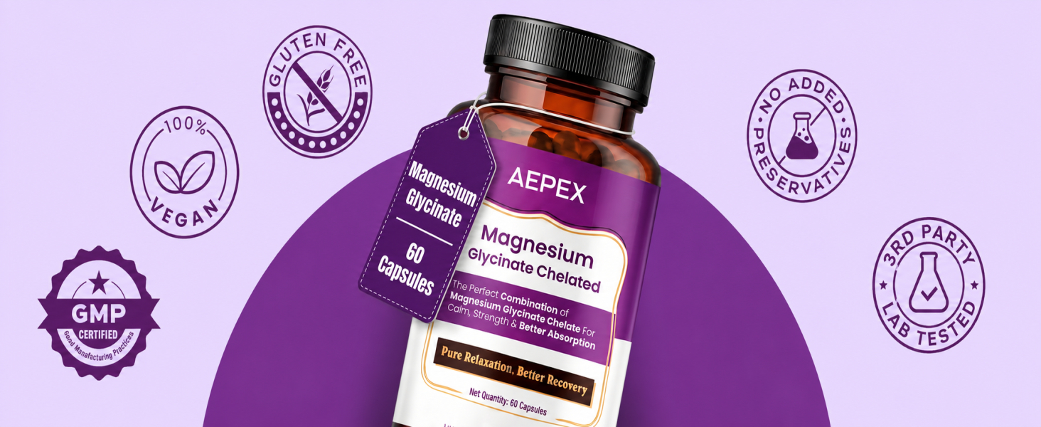 Magnesium Glycinate 308 mg, 60 Capsules | Supports Better Sleep Quality & Muscle Recovery | Trustified Certified