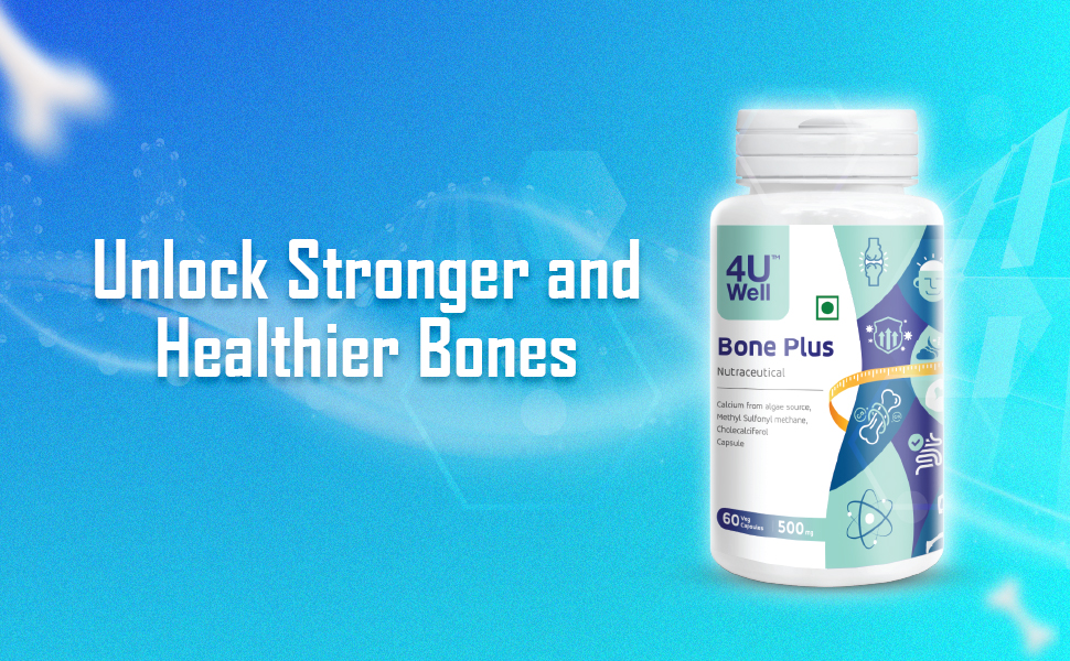 4UWell Bone Plus Capsules 500mg | Bone Health & Joint Support Supplement | Improves Mobility, Strength & Flexibility | Calcium Formula for Bones, Muscles & Joints | 60 Capsules