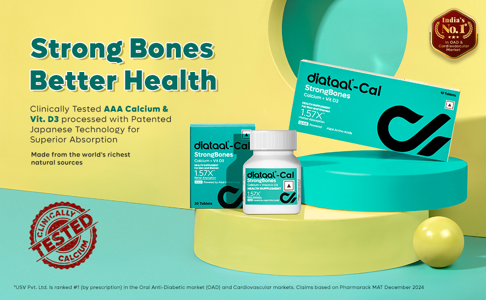 Diataal Calcium supplement for Men & Women | 57% Better Absorption | AAA Cal 500mg + D3 (400 IU) |Calci and Vitamin D3 Tablets | Strong bones & Joint Health|30 Tablets