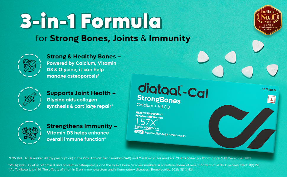 Diataal Calcium supplement for Men & Women | 57% Better Absorption | AAA Cal 500mg + D3 (400 IU) |Calci and Vitamin D3 Tablets | Strong bones & Joint Health|30 Tablets