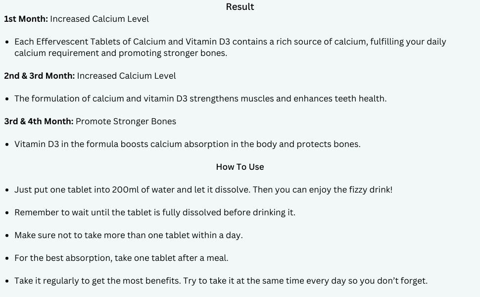 Calcium & Vitamin D3 Effervescent Tablets For Men & Women | Supports Bone Health, Muscle Strength & Teeth Health | 15 Tablets (1 Tablet Daily)