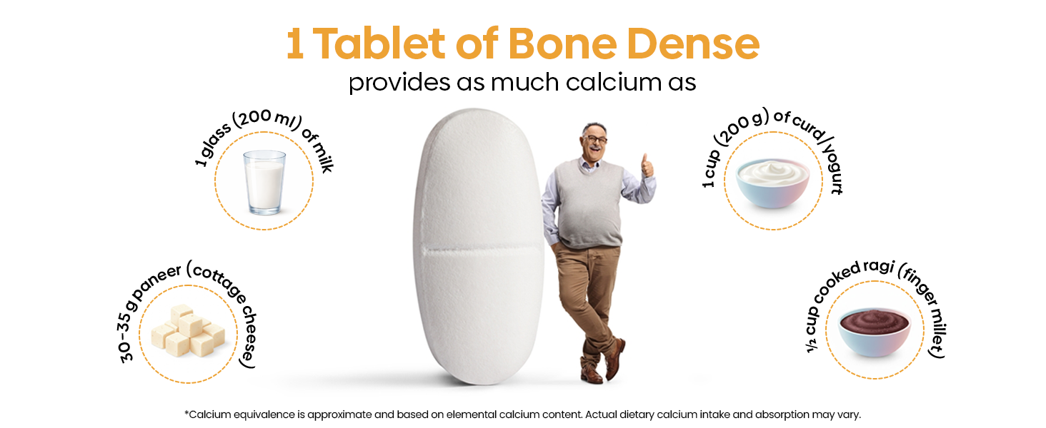 Muditam Ayurveda Bone Dense Calcium & Bone Support Supplement with Vitamin D3, K2 & Magnesium | Supports Bone Density & Strength | Vegetarian Tablets | 60 Tablets (1 Bottle)