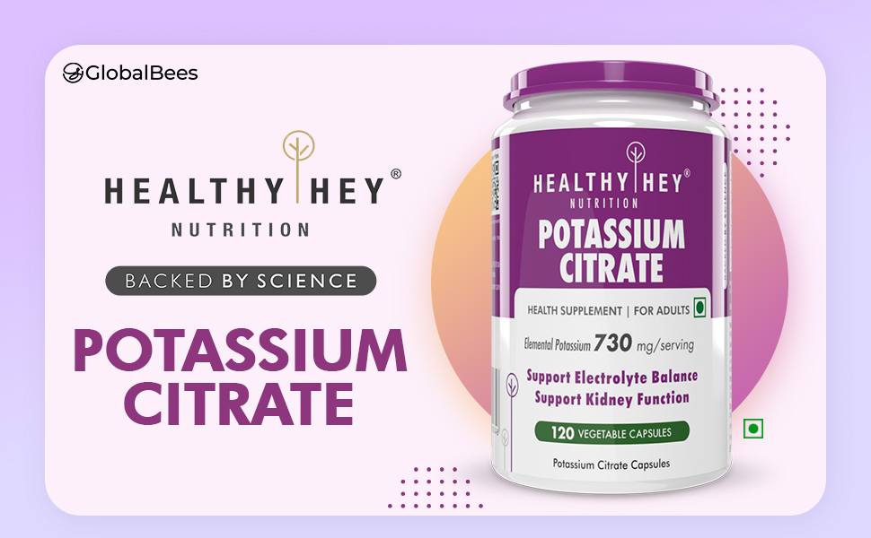 HealthyHey Nutrition Potassium Citrate 730mg - 120 Vegetable Capsules - Pack of 2