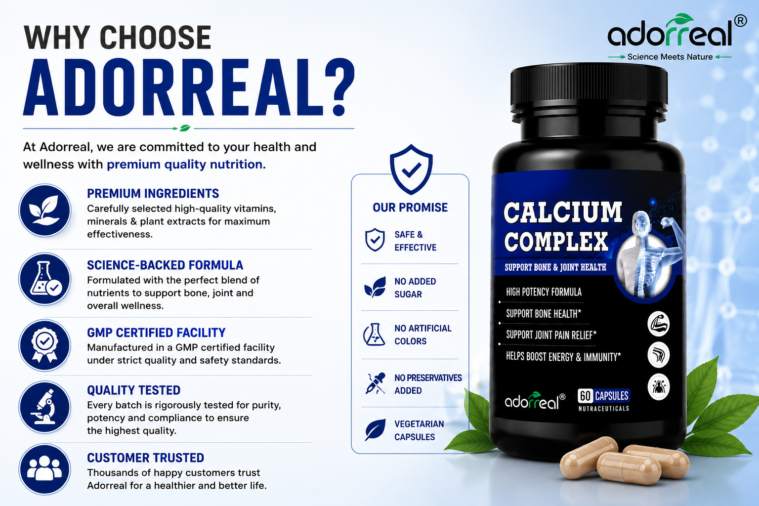 Calcium Complex Capsules with Calcium, Magnesium, Vitamin D3 & Zinc | Bone Health & Muscle Function Support | Supports Energy & Immunity | Vegetarian Capsules | 60 Capsules