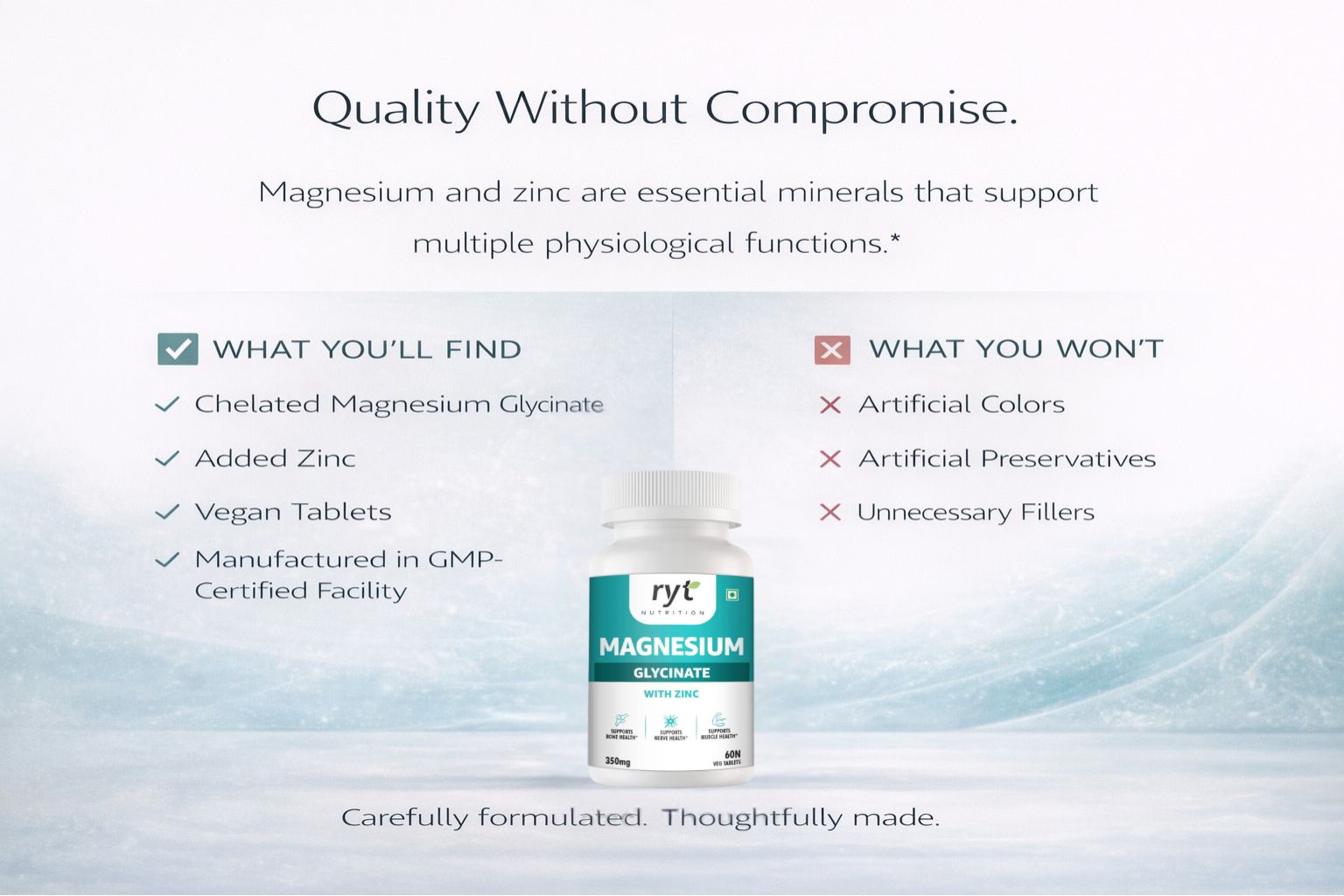 Magnesium Glycinate with Zinc, 350mg, 60 Vegetarian Tablets, Supports Bone, Nerve and Muscle Health