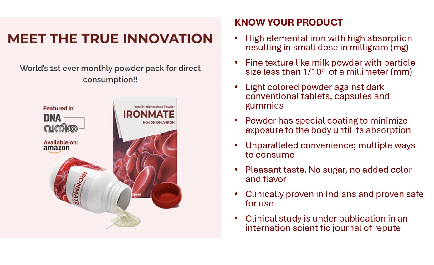 Family Pack – Patent Filed Clinically Proven Iron | Waterless Powder Formula | Consume Directly or Blend with Food & Beverages | Safe & No Side-effects