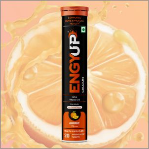 ENGYUP Calcium-500mg and Vitamin D3-400 IU | For Strong & Healthy Bone, Joints, Teeth and Muscle Supplement | 20 Effervescent Tablets | Orange Flavor