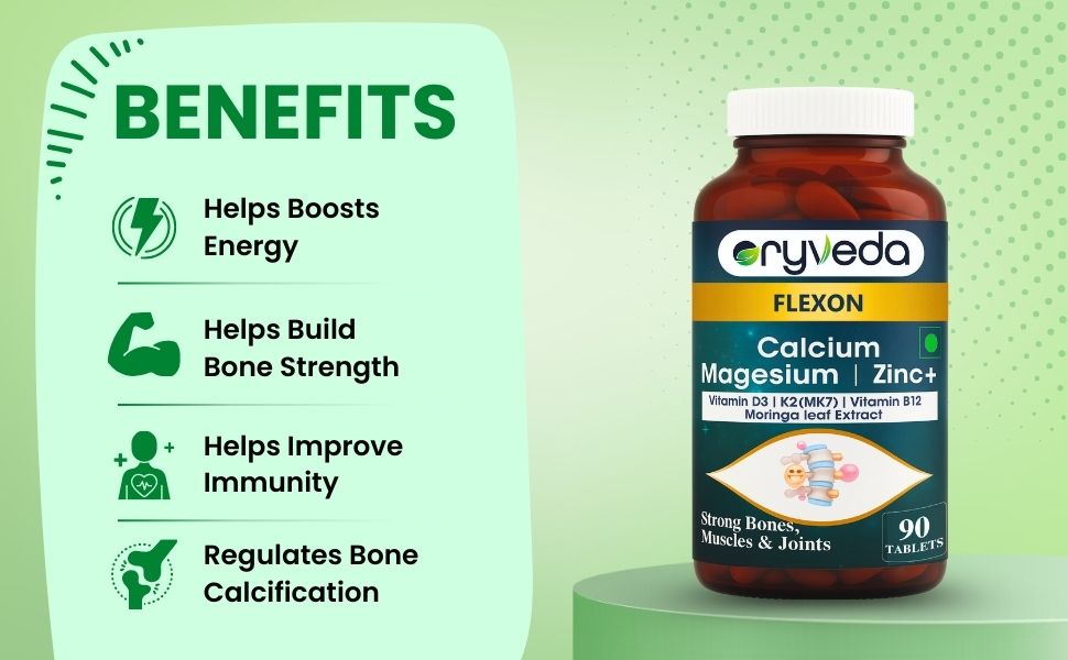 Calcium Magnesium Zinc Tablets with Vitamin D3 & B12 | Bone & Muscle Support Supplement for Daily Wellness | Supports Joint Health | Men & Women | 90 Veg Tablets