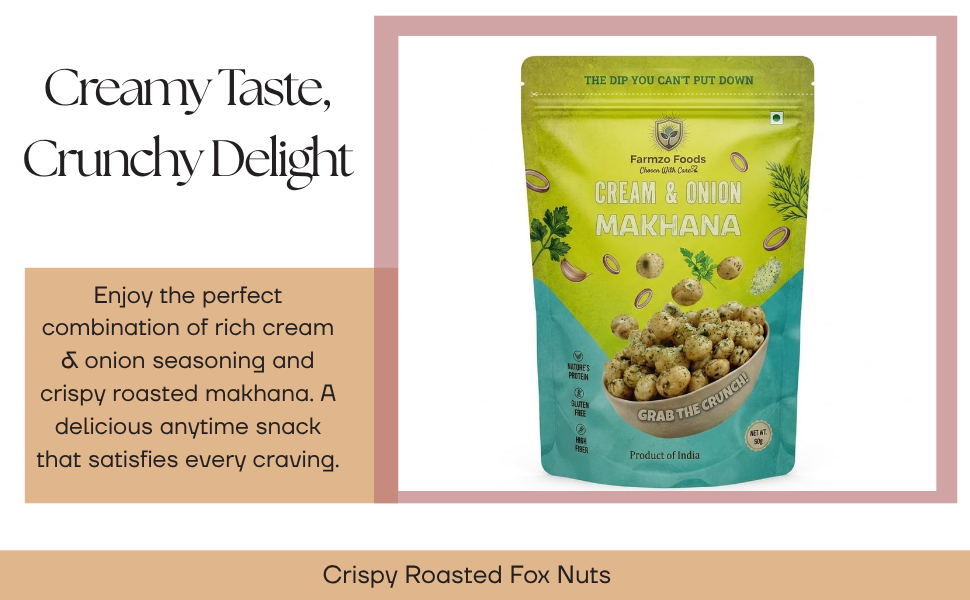 Farmzo Foods Cream & Onion Makhana | Crispy Roasted Fox Nuts | 50G