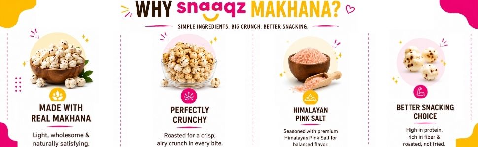 Snaaqz Himalayan Pink Salt Makhana | Guilt-Free, Low Calorie & High Protein | Perfect for Evening Hunger | Roasted Fox Nuts Pack Of 3(30gm Per Pack)