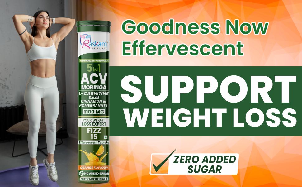 ACV Moringa 5 in 1 formula Effervescent Tablets | 15 Tablets, Pack Of 6 | With L-Carnitine Pomegranate & Cinnamon | Supports Fat Burn | Weight Loss Drink for Women, Men