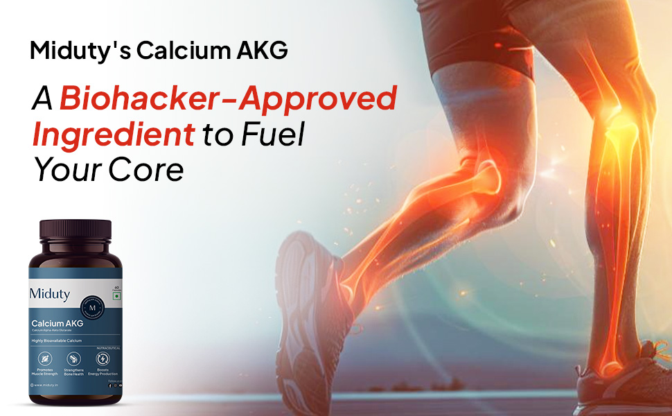 Miduty Calcium Alpha-Ketoglutarate (Ca-AKG) – 99% Stabilized Calcium AKG - Longevity & Bone Health Supplement For Men & Women – Supports Energy, Muscle Strength & Healthy Aging – 60 Veg Capsules