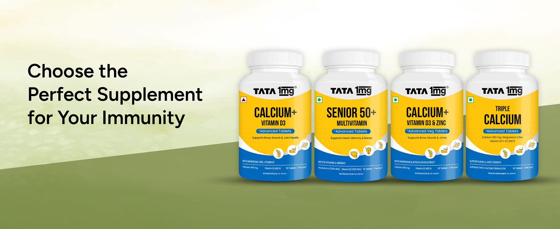 Tata 1mg Vitamin D3 + K2 (MK-7) | Supports Stronger Bones, Immunity & Calcium Absorption | 600 IU Vitamin D3 + 55 mcg K2 | Lichen Sourced, 100% Veg (60 Tablets)