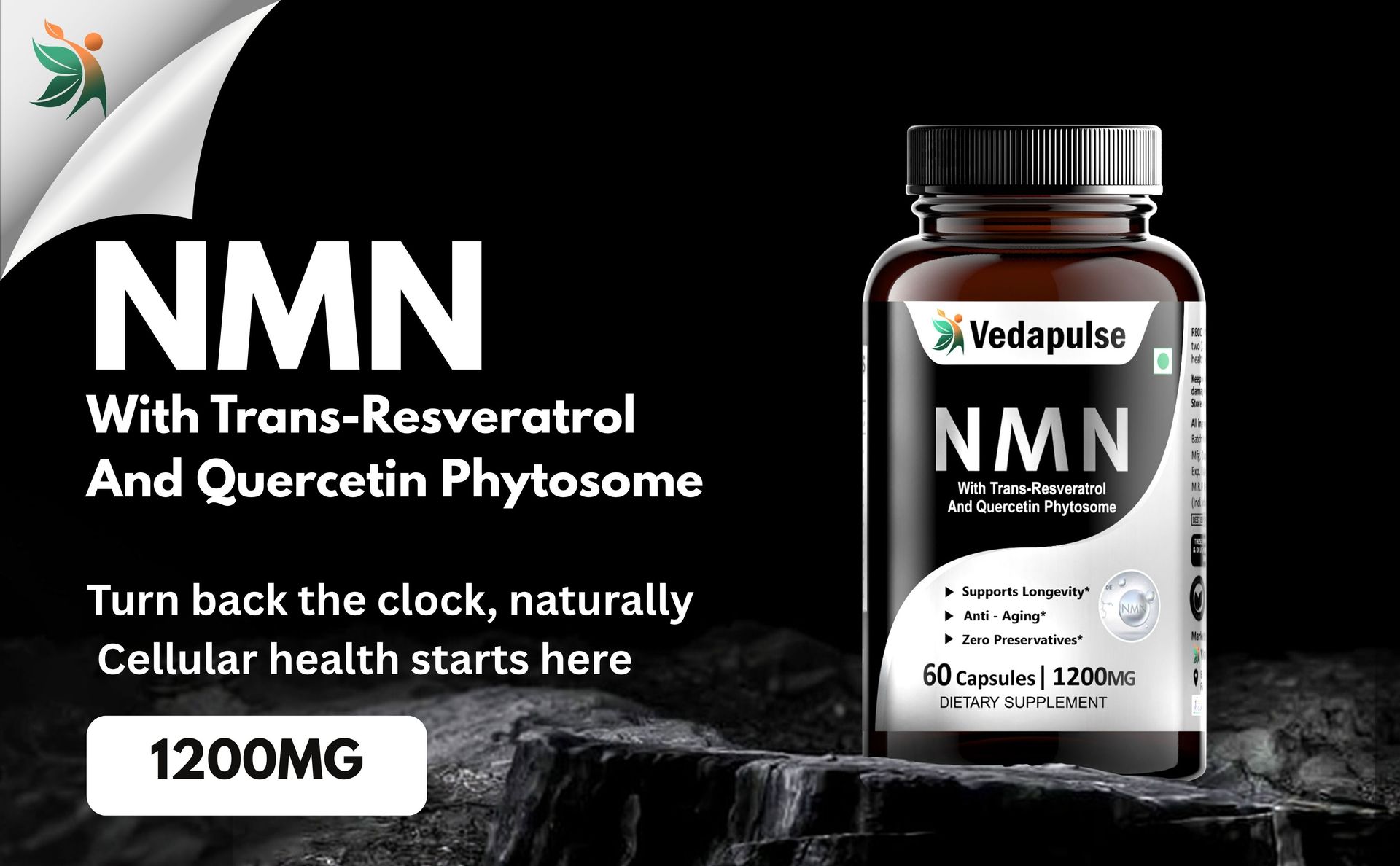 NMN Supplement with Trans-Resveratrol & Quercetin Phytosome – 60 Capsules