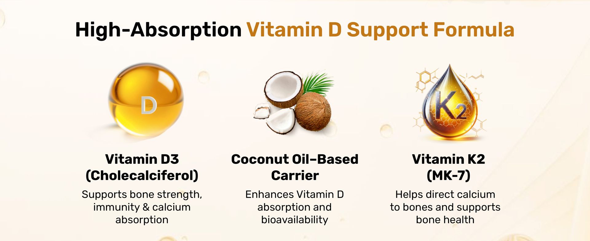 Miduty Coco D3 + K2 Vitamin D3 Drops for Babies & Kids | 600 IU D3 with MK-7 (K2) | Cholecalciferol + MK-7 for Stronger Bones, Teeth, Joints & Immunity | 50 ml