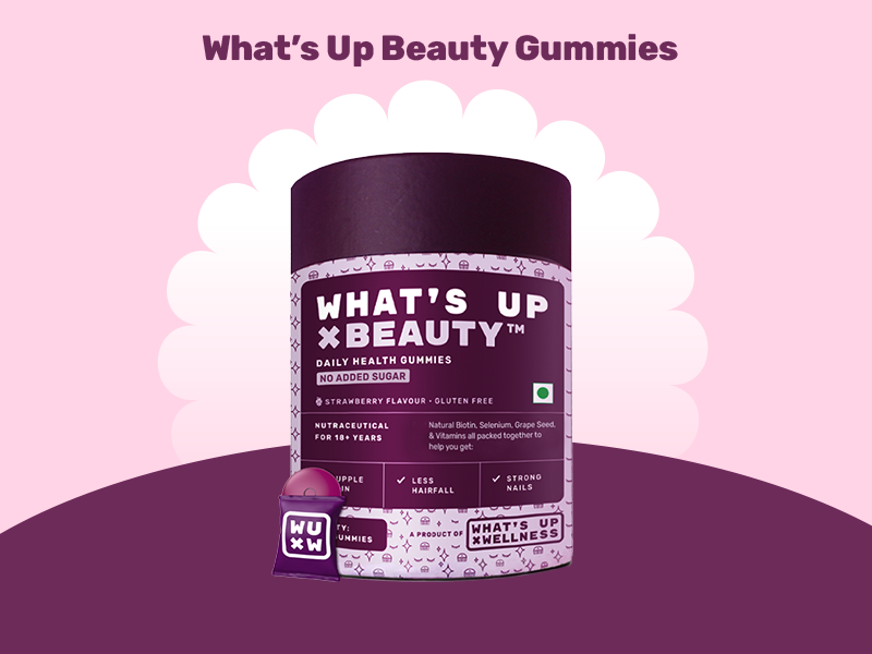 What's Up Wellness Beauty Hair Gummies for Hair Growth, Glowing Skin & Nails | No Added Sugar | Zinc, Folic Acid, Multivitamins | For Men & Women | Natural Biotin Supplement – 60 Days