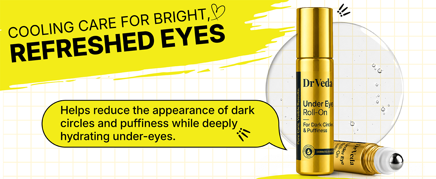 Under Eye Roll-On for Dark Circles Removal, Puffiness & Fine Lines | Under Eye Cream with Cooling, Brightening & Hydrating Formula | Anti-Wrinkle | For Men & Women | 10 ml